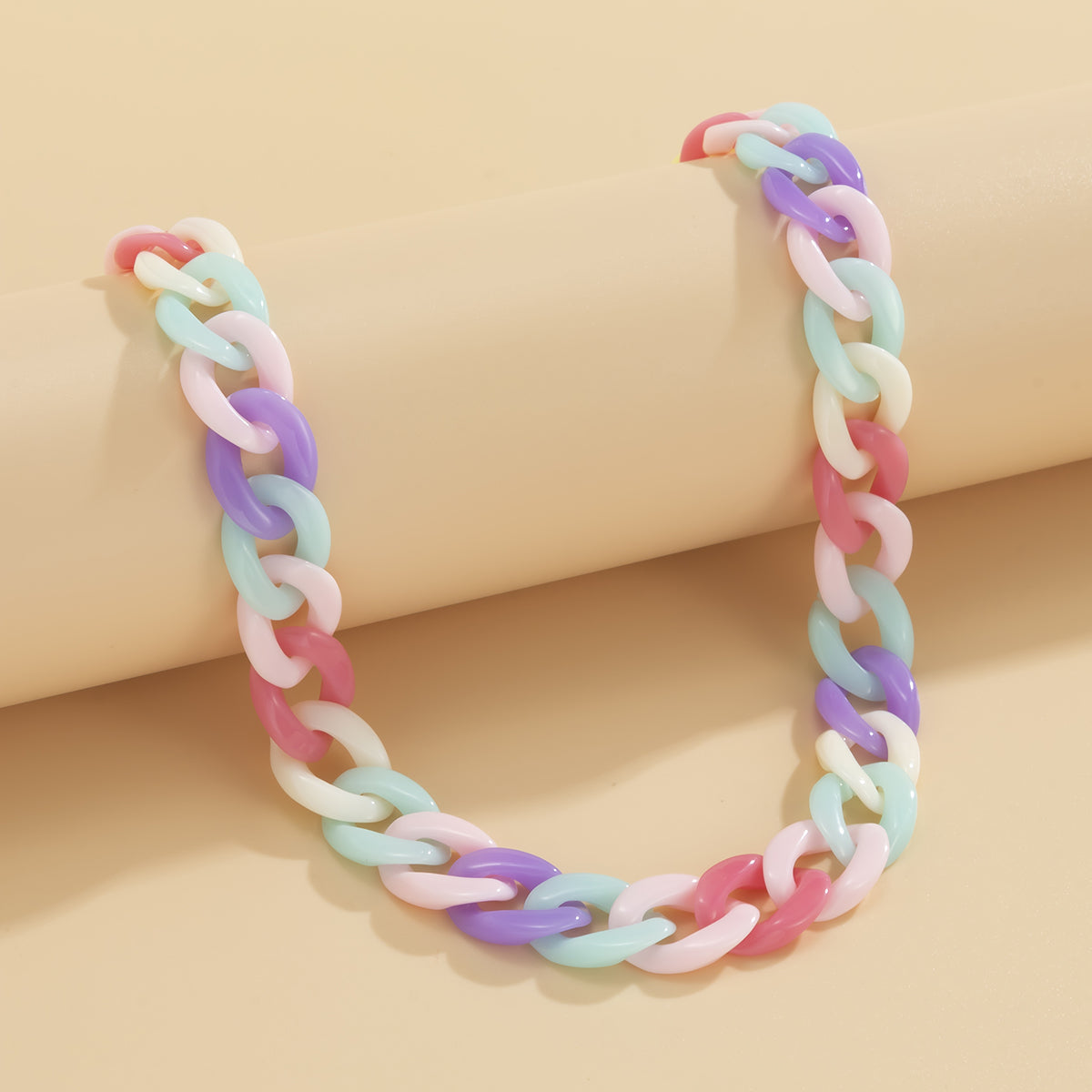 Pink Rainbow Acrylic & 18K Gold-Plated Chain Link Necklace