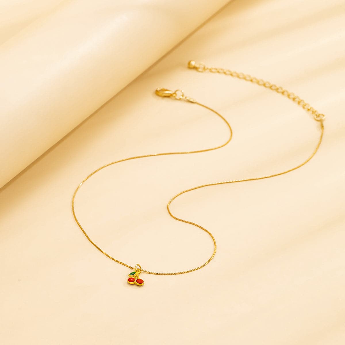 Red Enamel & 18K Gold-Plated Cherry Pendant Necklace