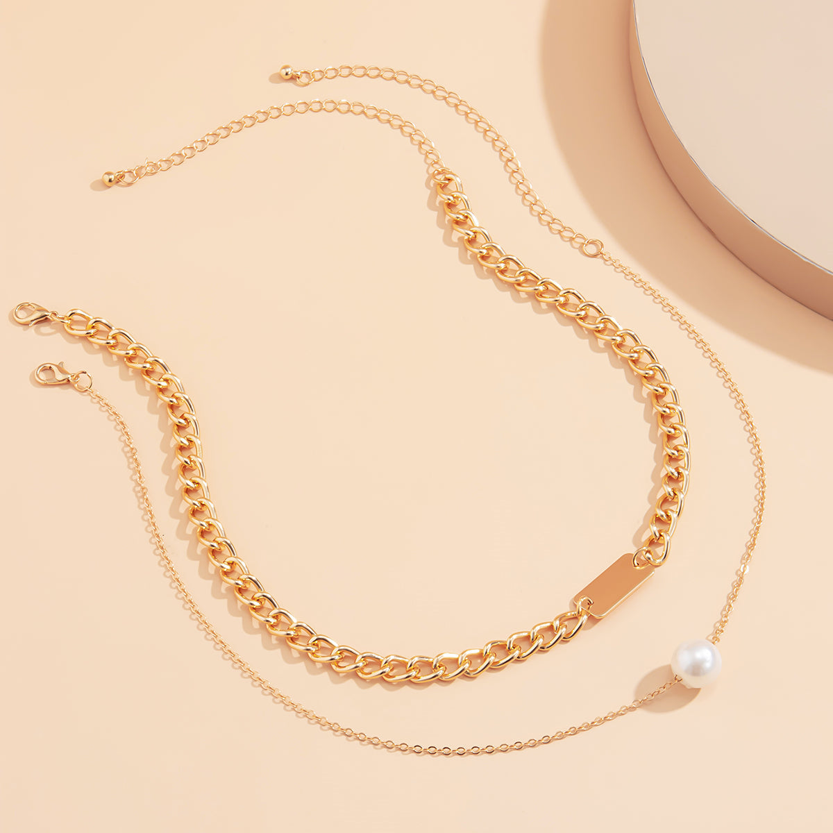 Pearl & 18K Gold-Plated Cable Chain Necklace Set