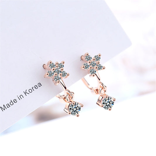 Cubic Zirconia and 18K Rose Gold-Plated Flower Drop Earrings, rose gold drop earrings for women, front view