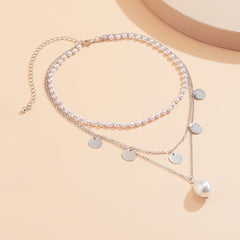 Pearl & Silver-Plated Sequin Layered Pendant Necklace