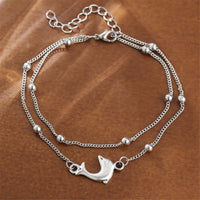 Silvertone Dolphin Layered Charm Anklet
