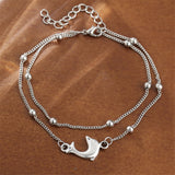 Silvertone Dolphin Layered Charm Anklet