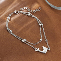 Silvertone Dolphin Layered Charm Anklet