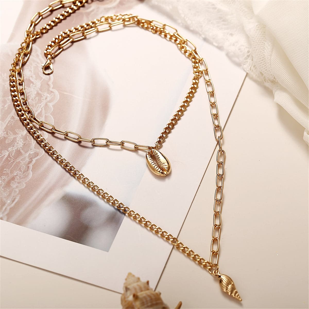 18K Gold-Plated Shell & Conch Pendant Layer Necklace