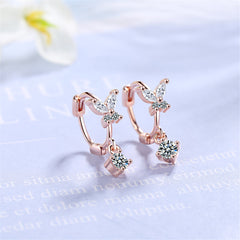 Cubic Zirconia & 18K Rose Gold-Plated Butterfly Drop Earrings