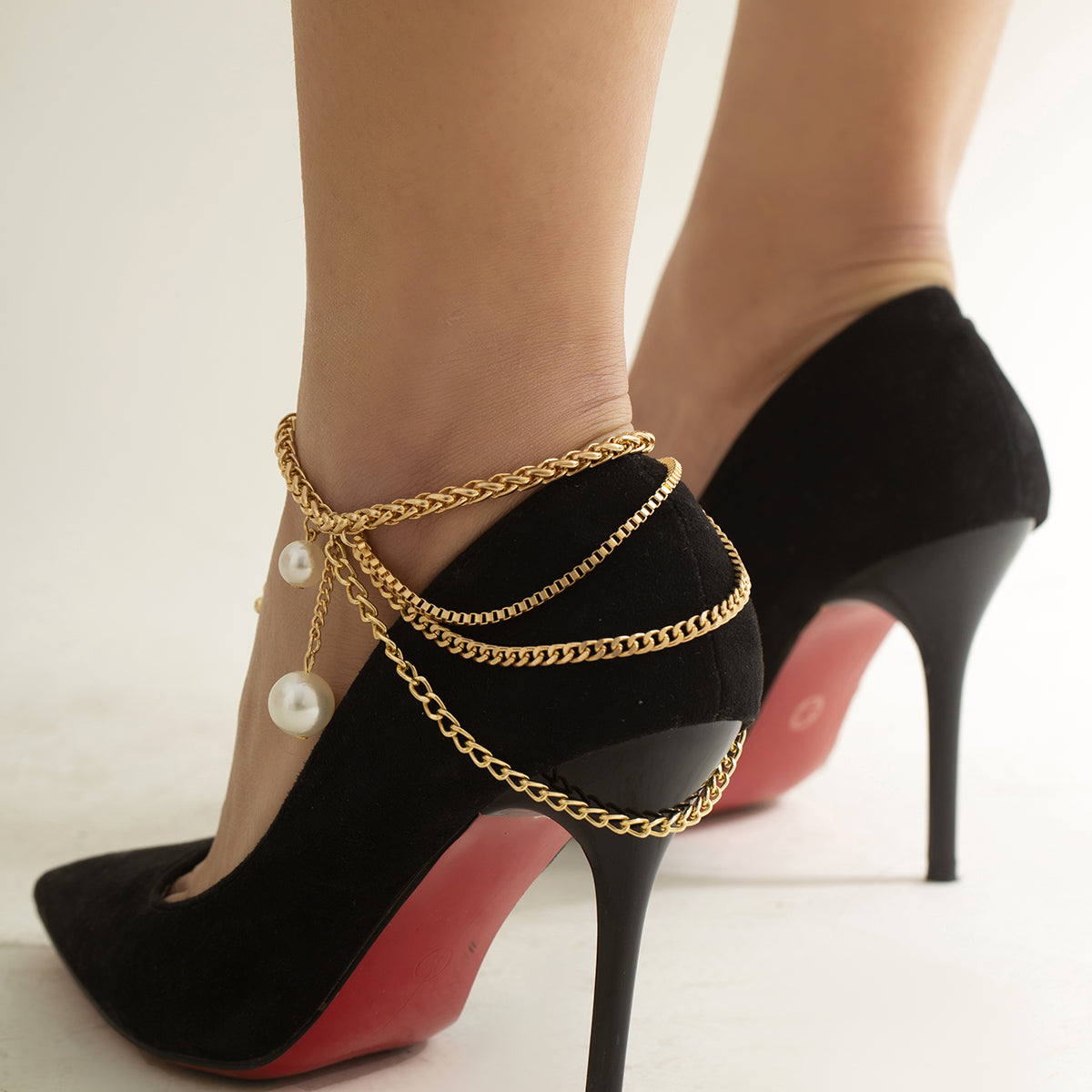 Pearl & 18K Gold-Plated Layered Anklet