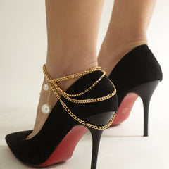 Pearl & 18K Gold-Plated Layered Anklet