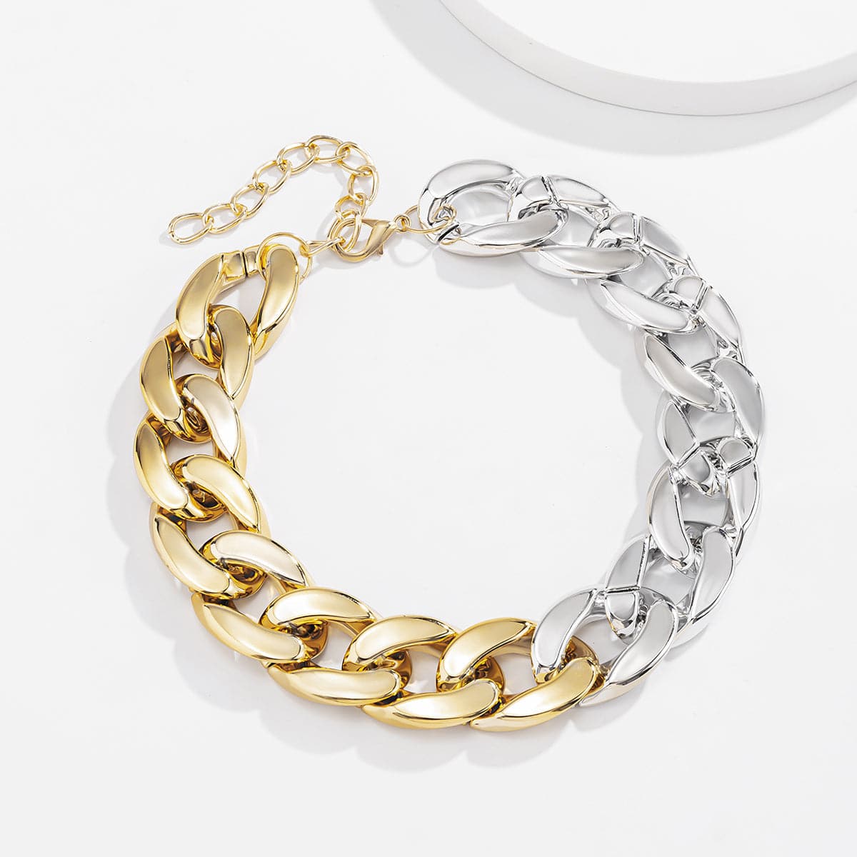 Two-Tone Curb Chain Choker Necklace, chunky choker necklace, botanical inspired, styled look