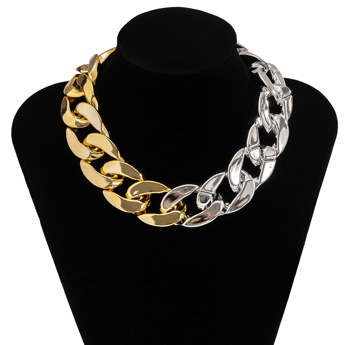 Two-Tone Curb Chain Choker Necklace