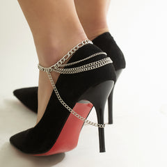 Silver-Plated Layered Curb Chain Anklet
