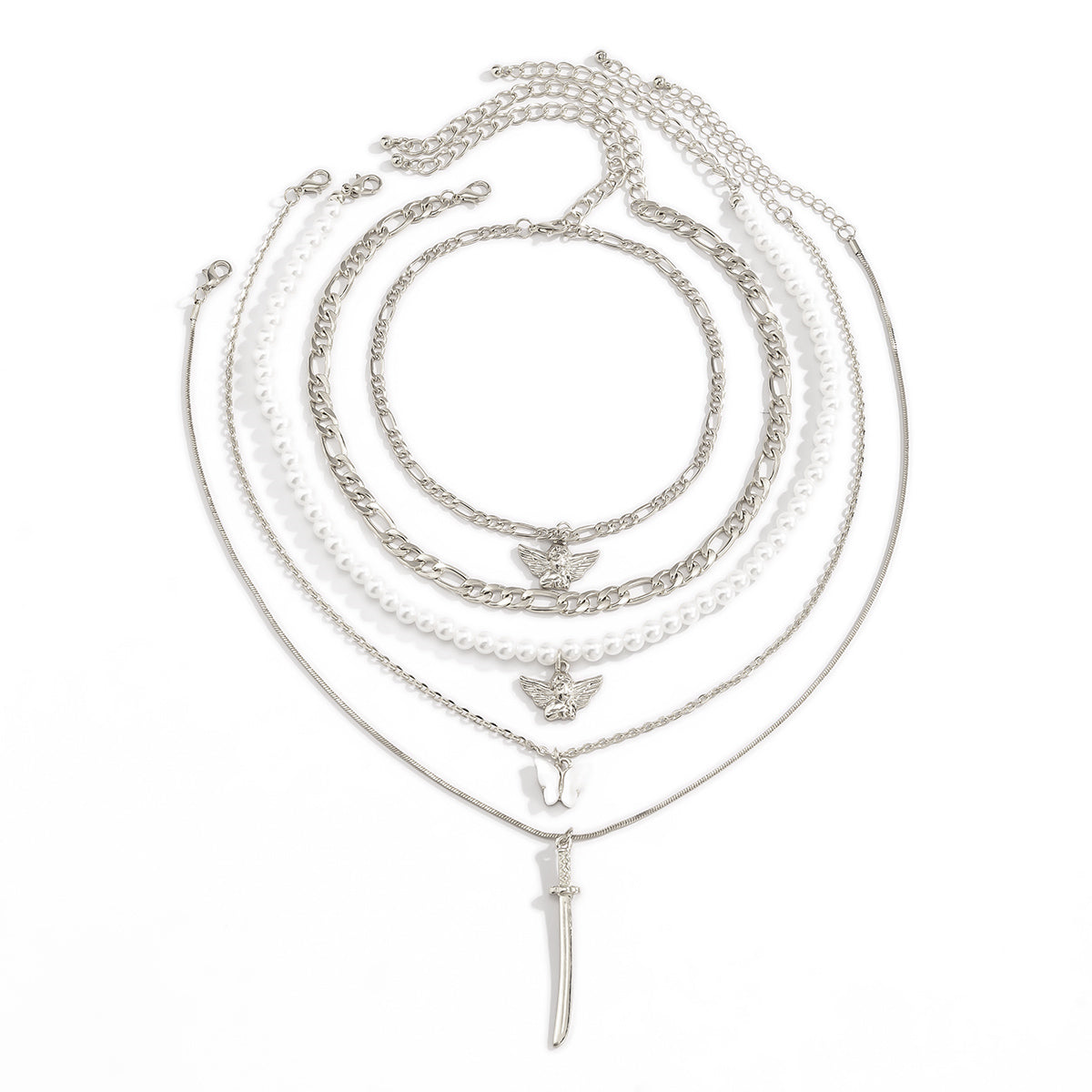 Pearl & Shell Angel Butterfly Pendant Necklace Set