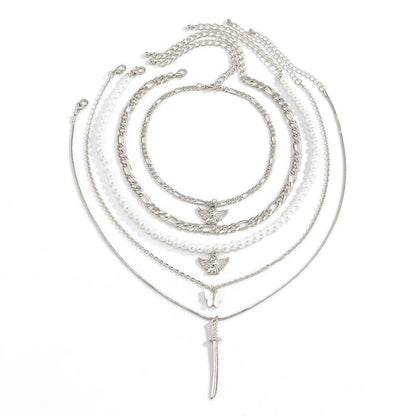 Pearl & Shell Angel Butterfly Pendant Necklace Set