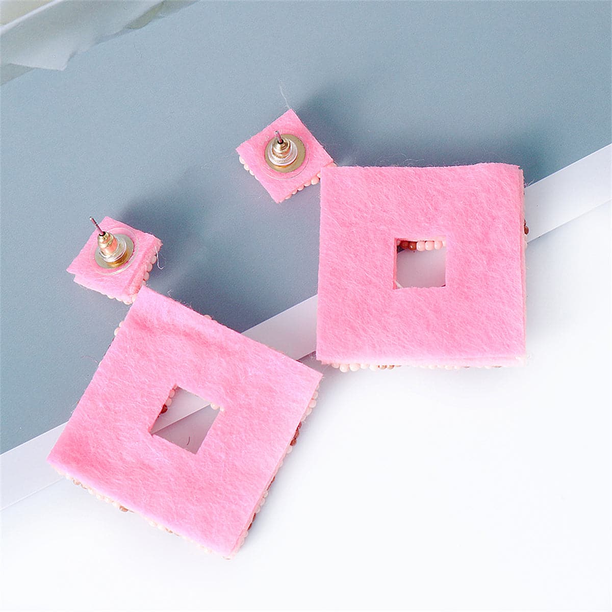 Pink & White Howlite Open Square Drop Earrings