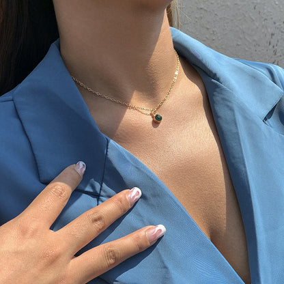 Green Cubic Zirconia & 18K Gold-Plated Pendant Necklace