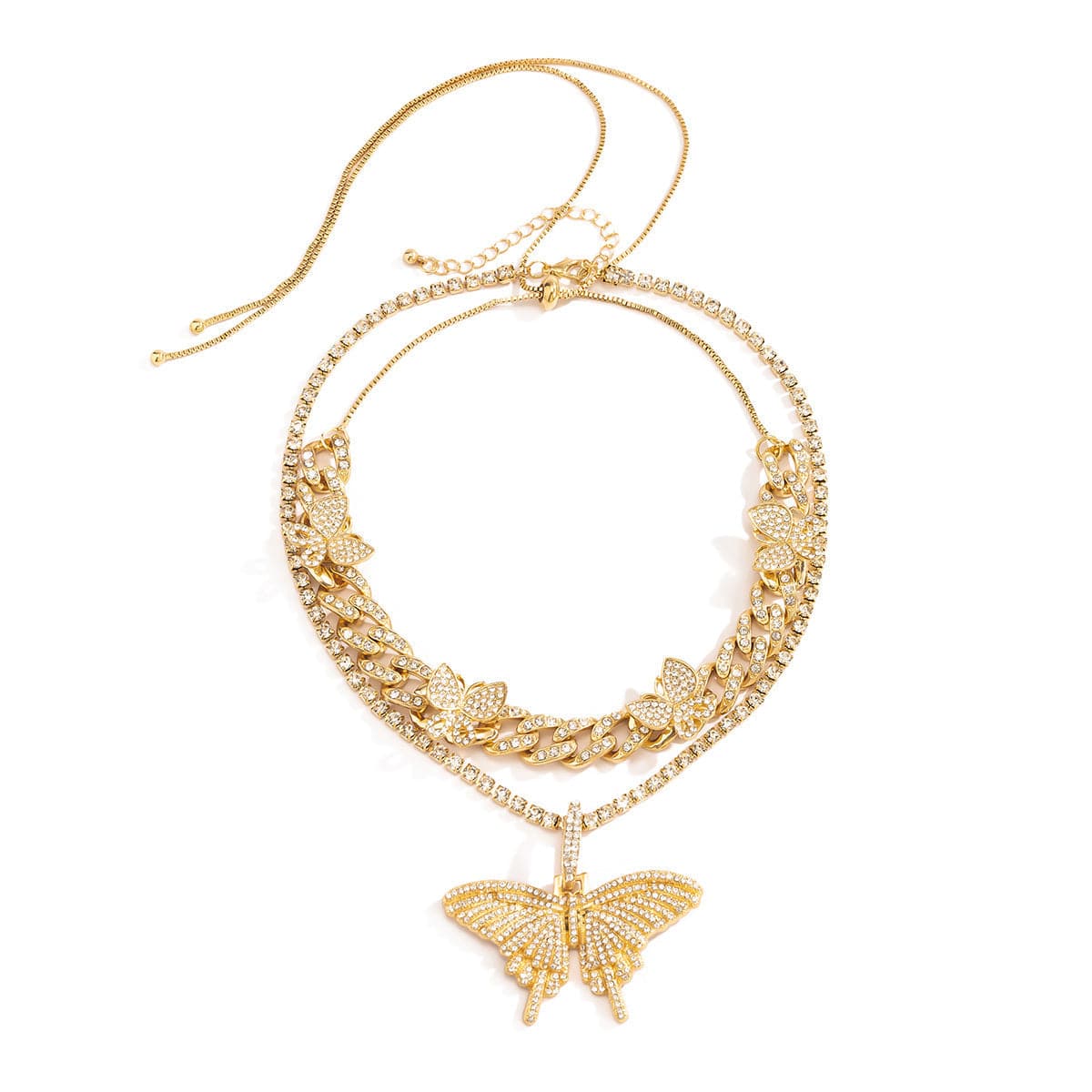 Cubic Zirconia and 18K Gold-Plated Butterfly Pendant Necklace Set, jewelry gift sets for women, detail close-up