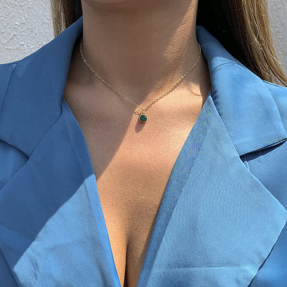 Green Cubic Zirconia & 18K Gold-Plated Pendant Necklace