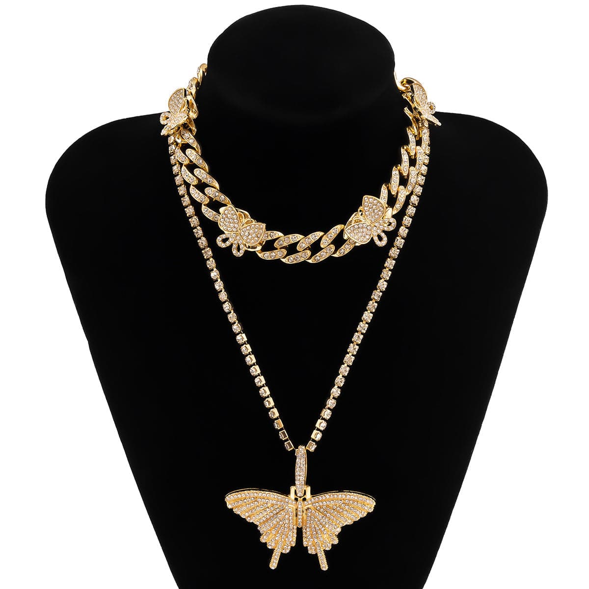 Cubic Zirconia & 18K Gold-Plated Butterfly Pendant Necklace Set