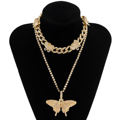 Cubic Zirconia and 18K Gold-Plated Butterfly Pendant Necklace Set, jewelry gift sets for women, lifestyle look