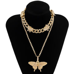 Cubic Zirconia & 18K Gold-Plated Butterfly Pendant Necklace Set