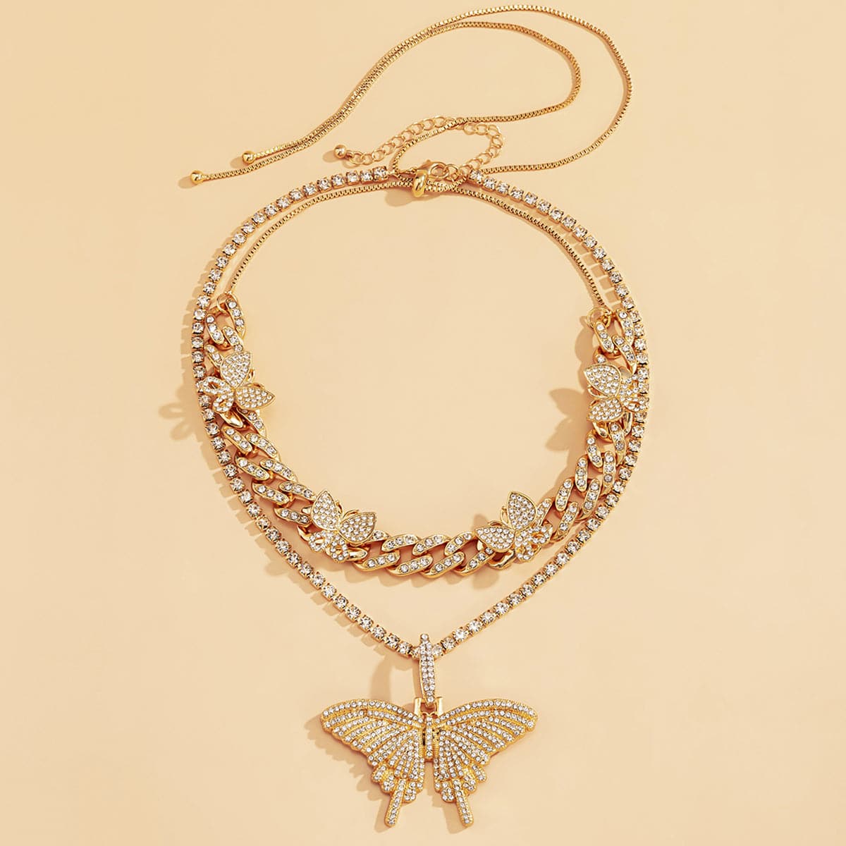 Cubic Zirconia & 18K Gold-Plated Butterfly Pendant Necklace Set