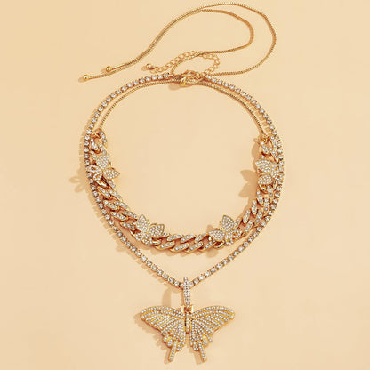 Cubic Zirconia and 18K Gold-Plated Butterfly Pendant Necklace Set, jewelry gift sets for women, styled look
