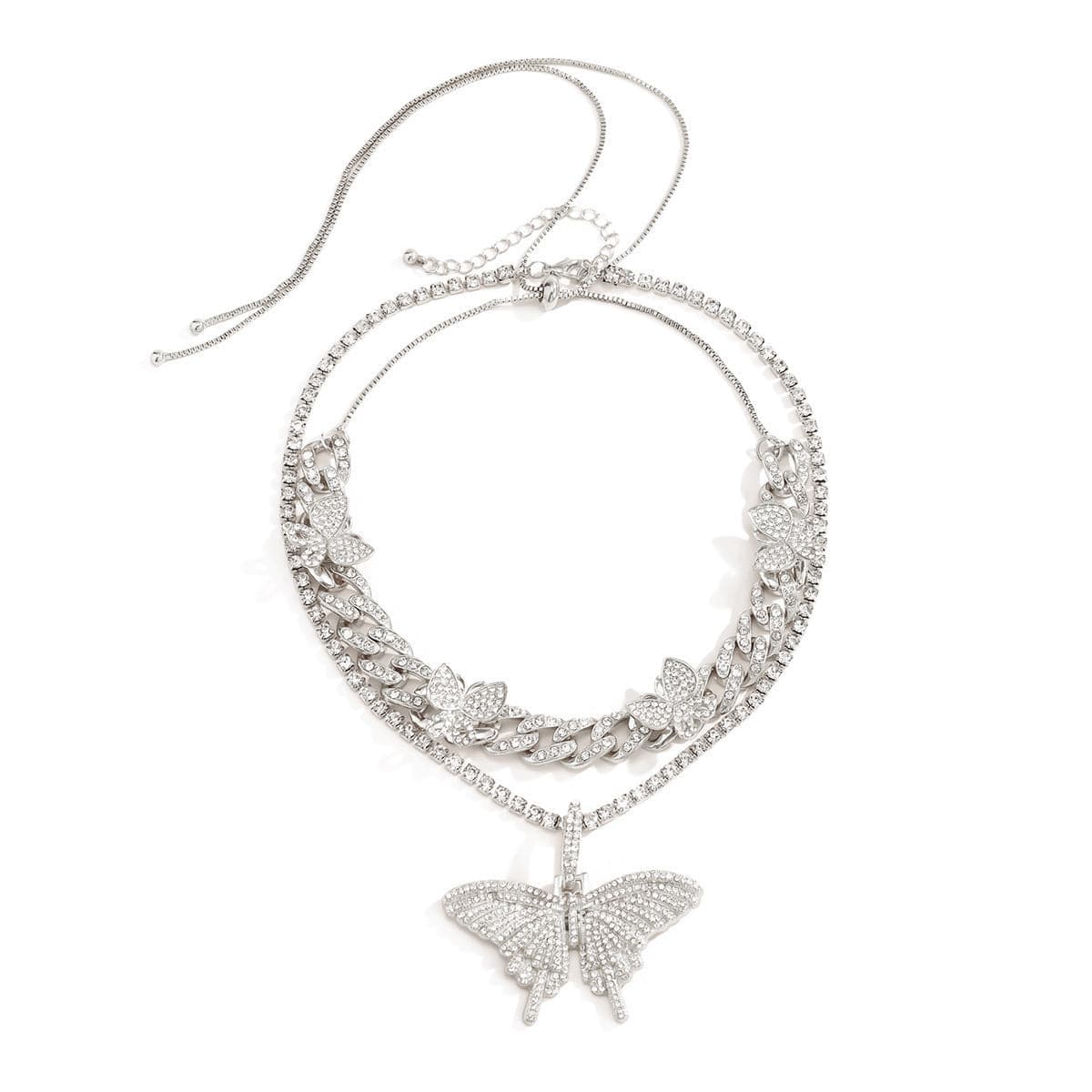 Cubic Zirconia & Silver-Plated Butterfly Pendant Necklace Set