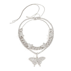 Cubic Zirconia & Silver-Plated Butterfly Pendant Necklace Set