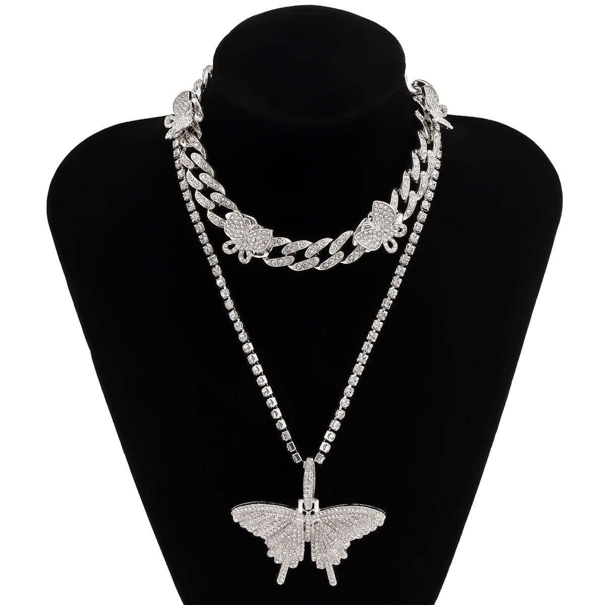 Cubic Zirconia & Silver-Plated Butterfly Pendant Necklace Set
