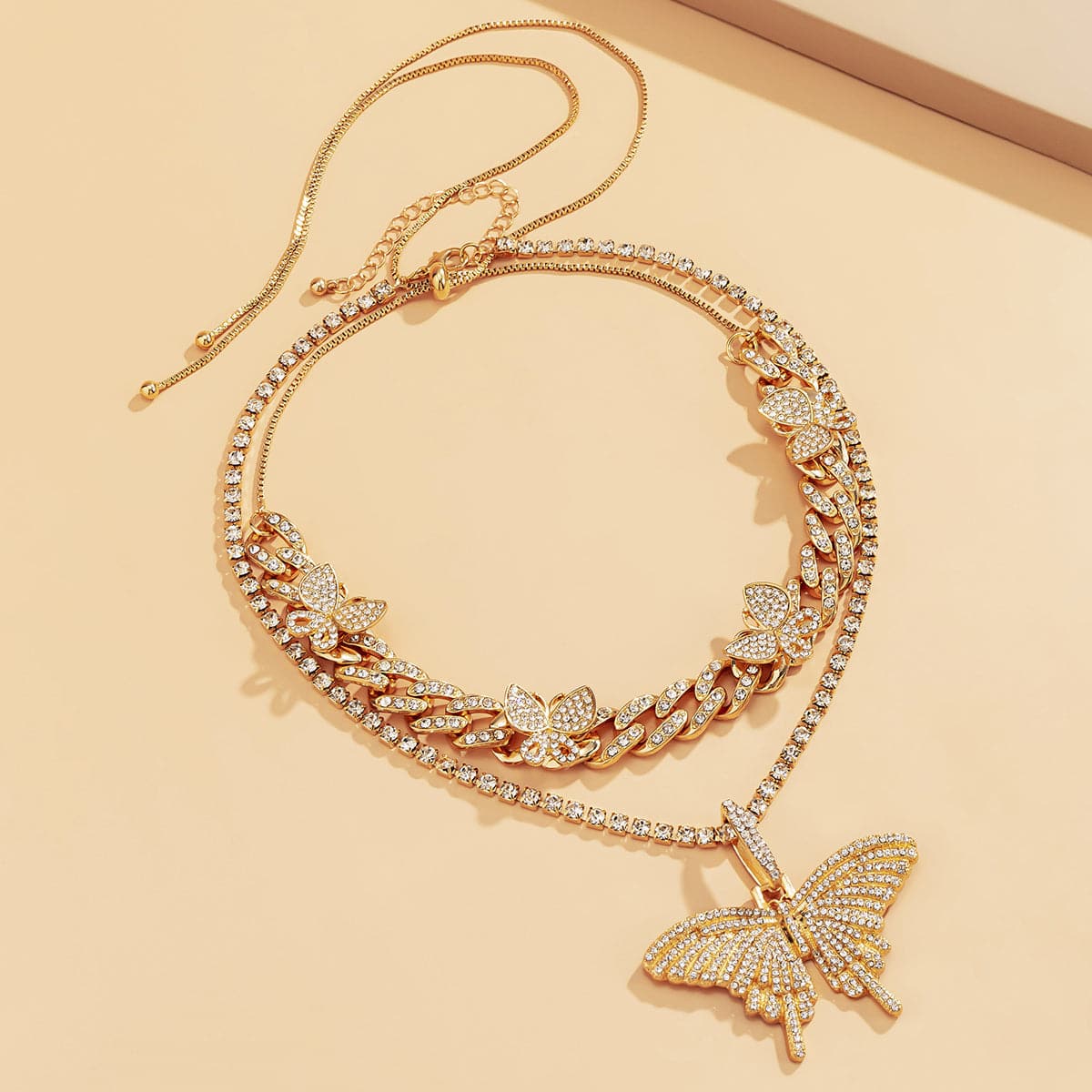 Cubic Zirconia & 18K Gold-Plated Butterfly Pendant Necklace Set