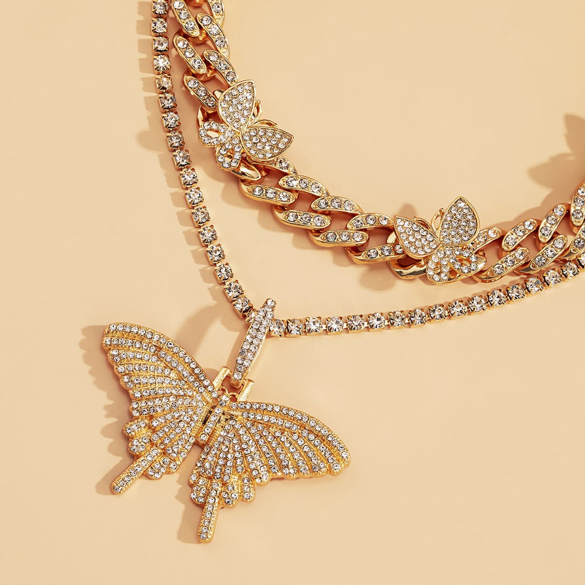 Cubic Zirconia & 18K Gold-Plated Butterfly Pendant Necklace Set