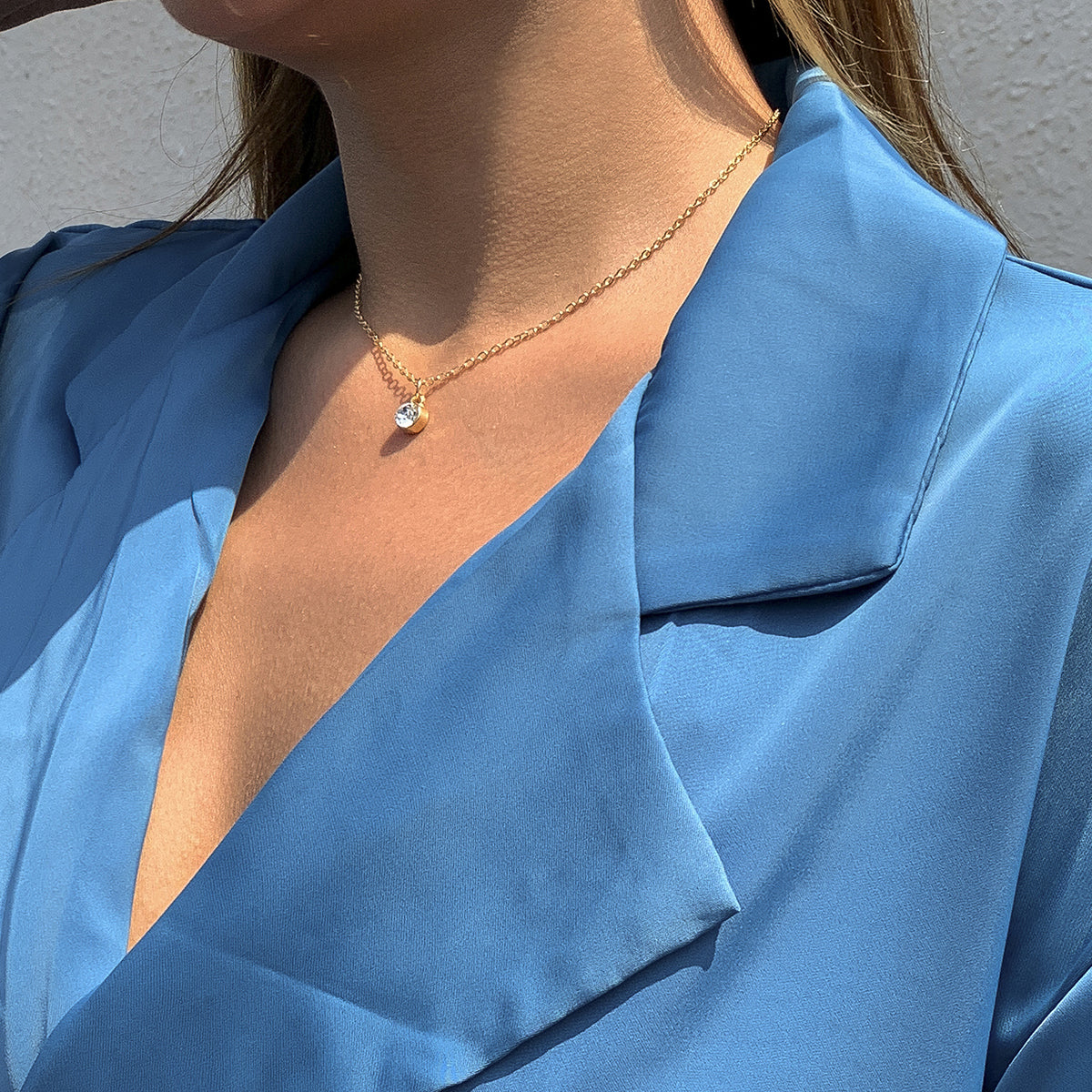 Cubic Zirconia & 18K Gold-Plated Round Bezel Pendant Necklace