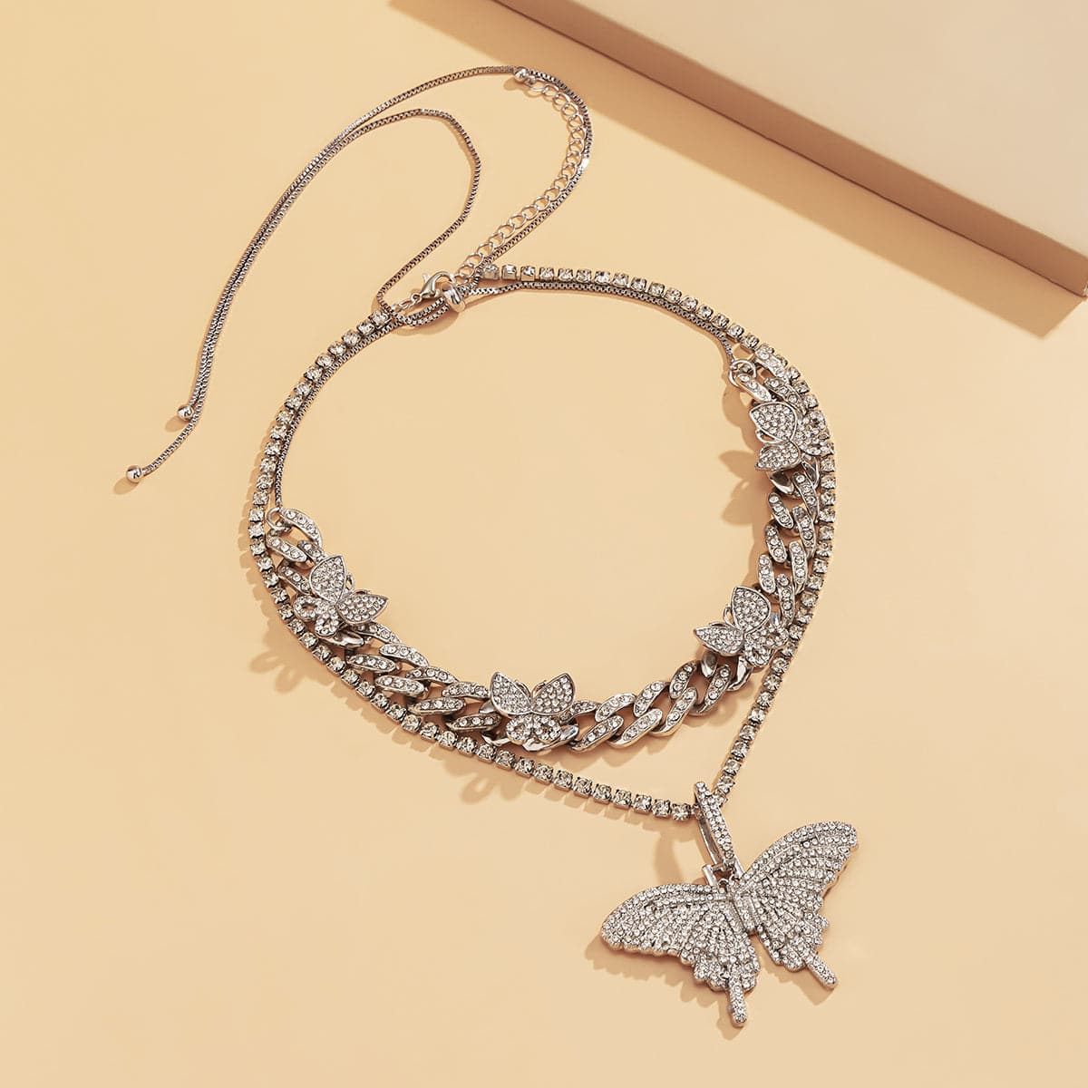 Cubic Zirconia & Silver-Plated Butterfly Pendant Necklace Set