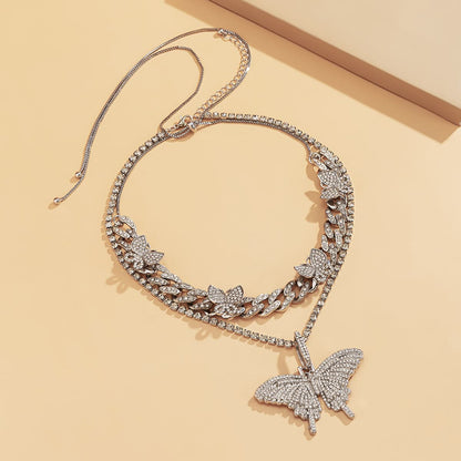 Cubic Zirconia & Silver-Plated Butterfly Pendant Necklace Set