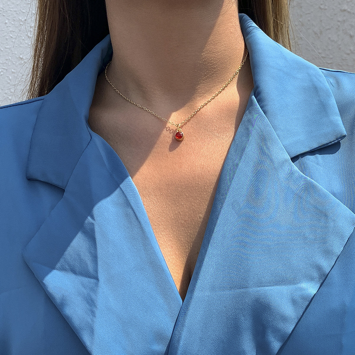 Red Cubic Zirconia and 18K Gold-Plated Round Bezel Pendant Necklace, gold pendant necklace for women, styled look