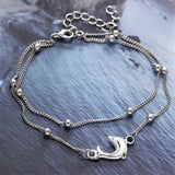 Silvertone Dolphin Layered Charm Anklet