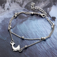 Silvertone Dolphin Layered Charm Anklet