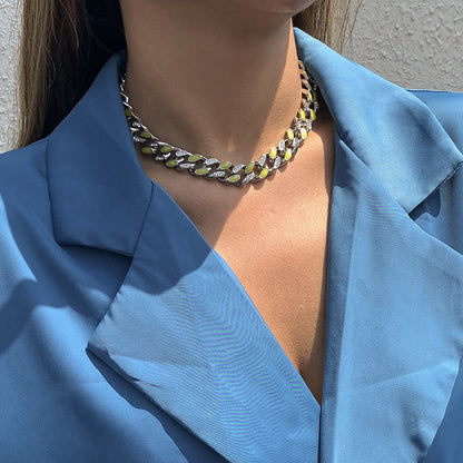 Cubic Zirconia and Enamel Silver-Plated Curb Chain Necklace, silver pendant necklace for women, styled look
