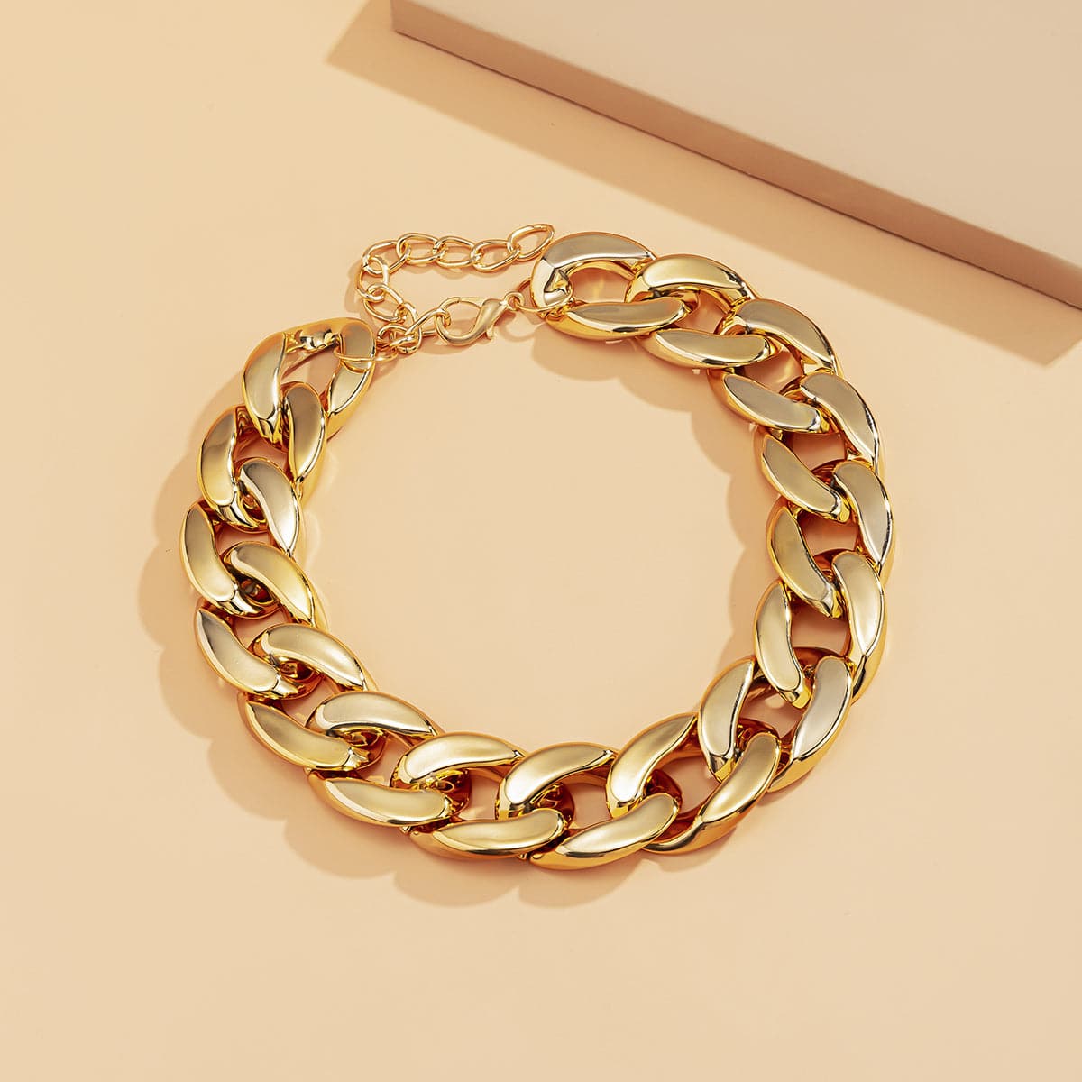 18K Gold-Plated Curb Chain Choker Necklace, chunky gold choker necklace, elegant gift for her, styled look