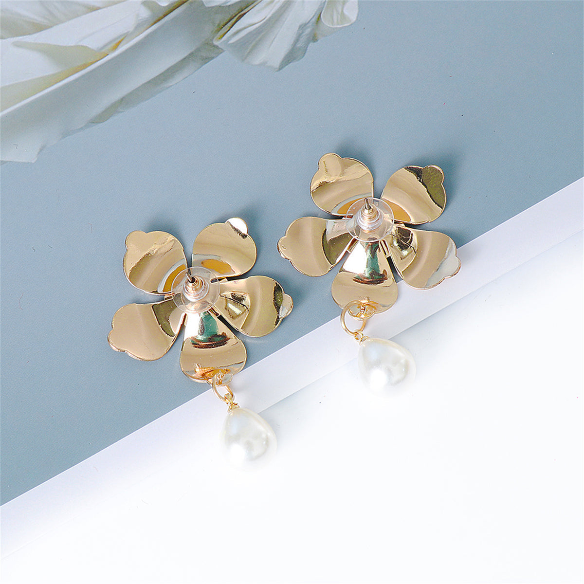 Pearl & 18K Gold-Plated Flower Drop Earrings