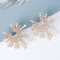 Cubic Zirconia & Pearl 18K Gold-Plated Sun Stud Earrings