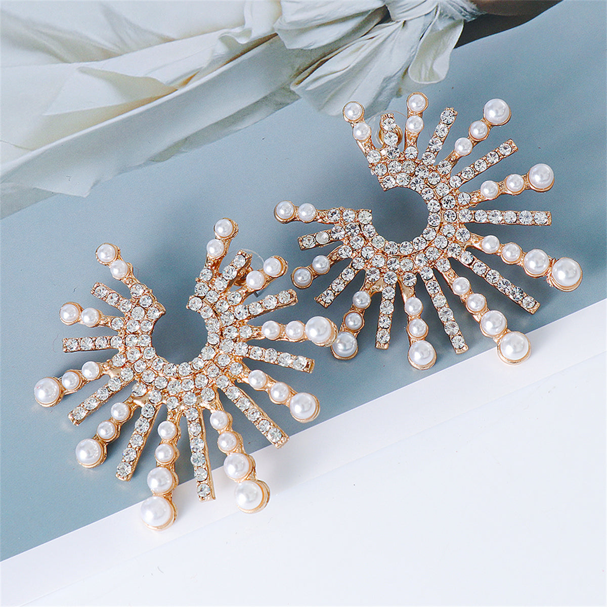 Cubic Zirconia & Pearl 18K Gold-Plated Sun Stud Earrings