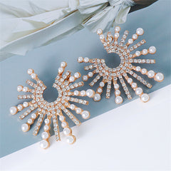Cubic Zirconia & Pearl 18K Gold-Plated Sun Stud Earrings