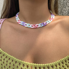 Pink Rainbow Acrylic & 18K Gold-Plated Chain Link Necklace