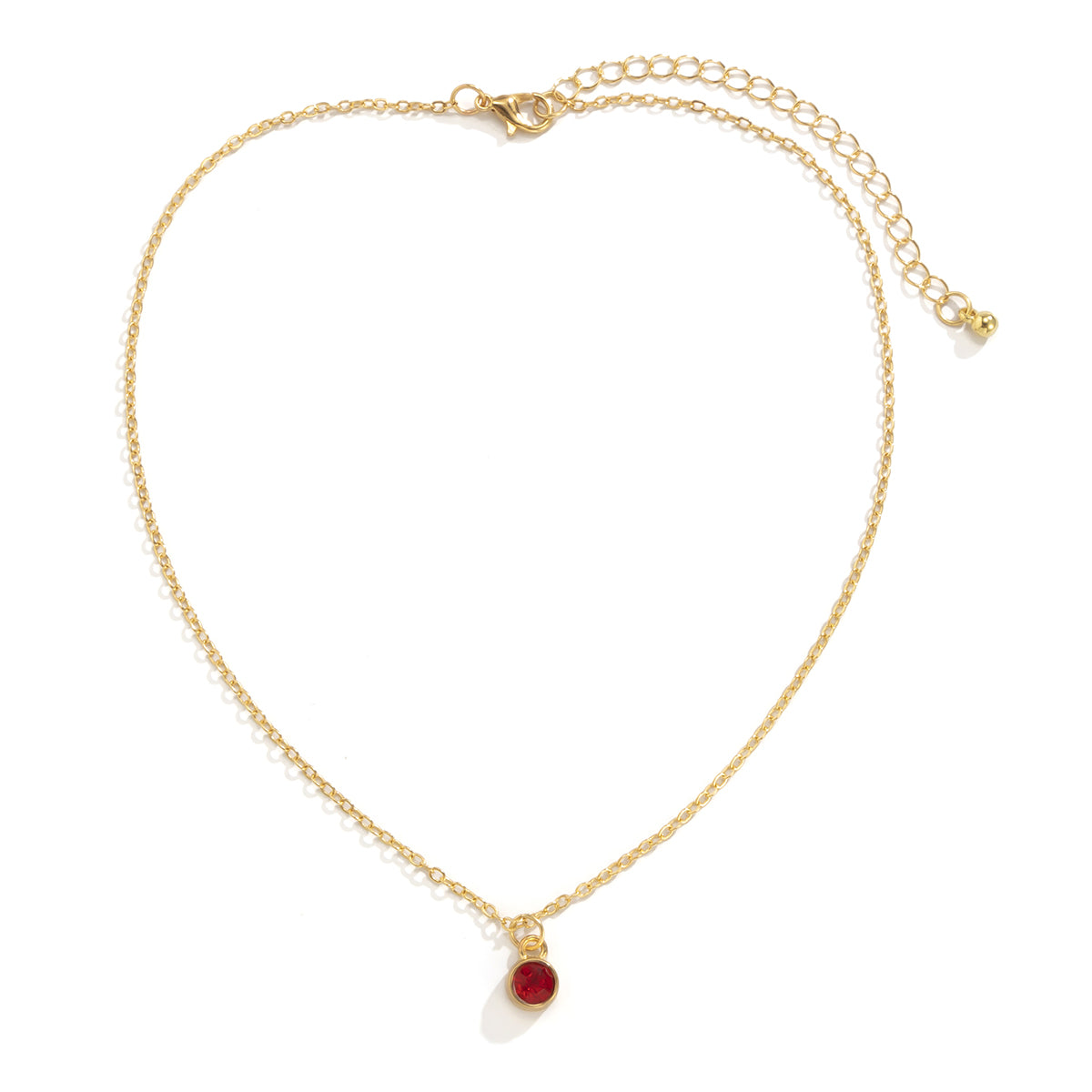 Red Cubic Zirconia & 18K Gold-Plated Round Bezel Pendant Necklace