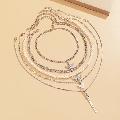 Pearl and Shell Angel Butterfly Pendant Necklace Set, jewelry gift sets for women, vintage-inspired design, styled look