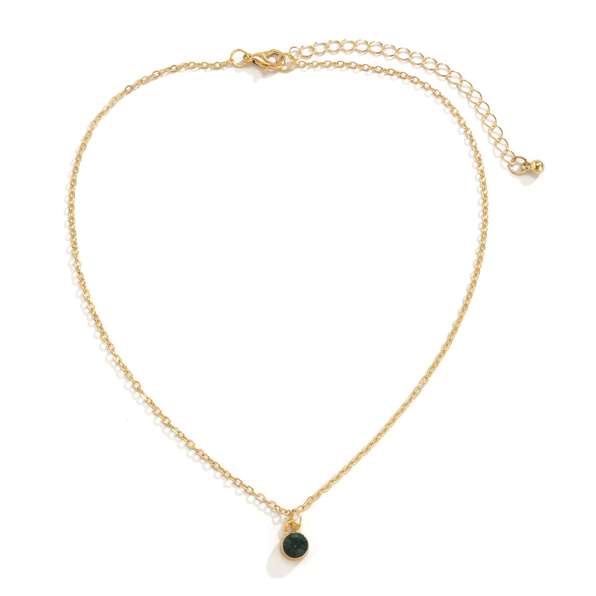 Green Cubic Zirconia and 18K Gold-Plated Pendant Necklace, gold pendant necklace for women, botanical inspired, front view