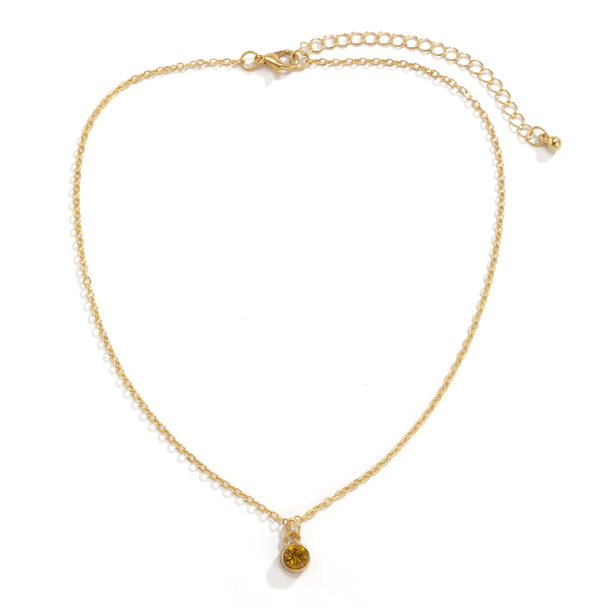 Yellow Cubic Zirconia and 18K Gold-Plated Pendant Necklace, gold pendant necklace for women, everyday style, front view