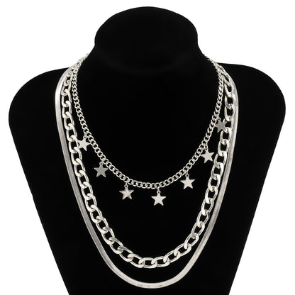 Silver-Plated Star Station Choker Necklace Set