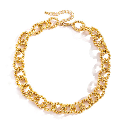 18K Gold-Plated Twist Chain Link Choker, chunky gold choker necklace, botanical inspired, styled look